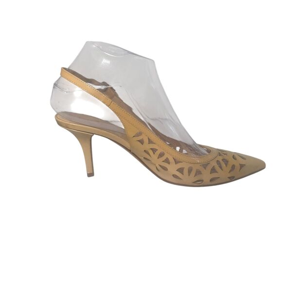 Kate Spade Heels Sandals Women 7B Jacey Shoes Nude Brown Patent Laser Slingback - Picture 9 of 16